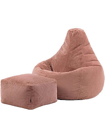 Pouf poire fauteuil dalton à dossier haut et repose-pied carré en velours côtelé - icon