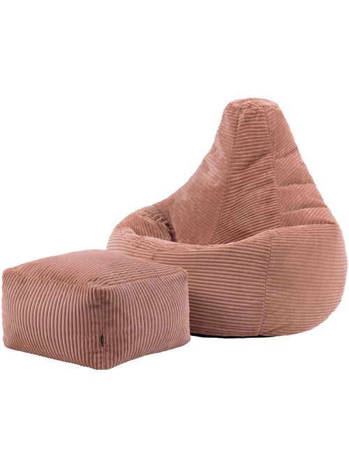 Pouf poire fauteuil dalton à dossier haut et repose-pied carré en velours côtelé - icon - Kiabi