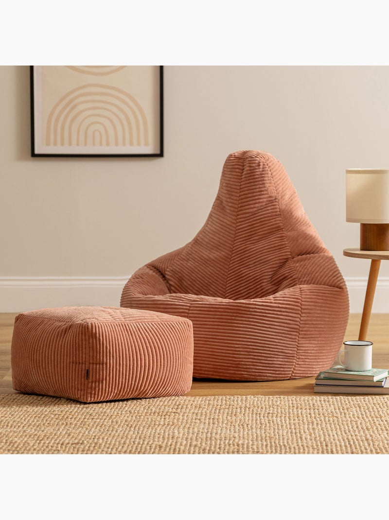 Pouf poire fauteuil dalton à dossier haut et repose-pied carré en velours côtelé - icon Rose clair - Kiabi