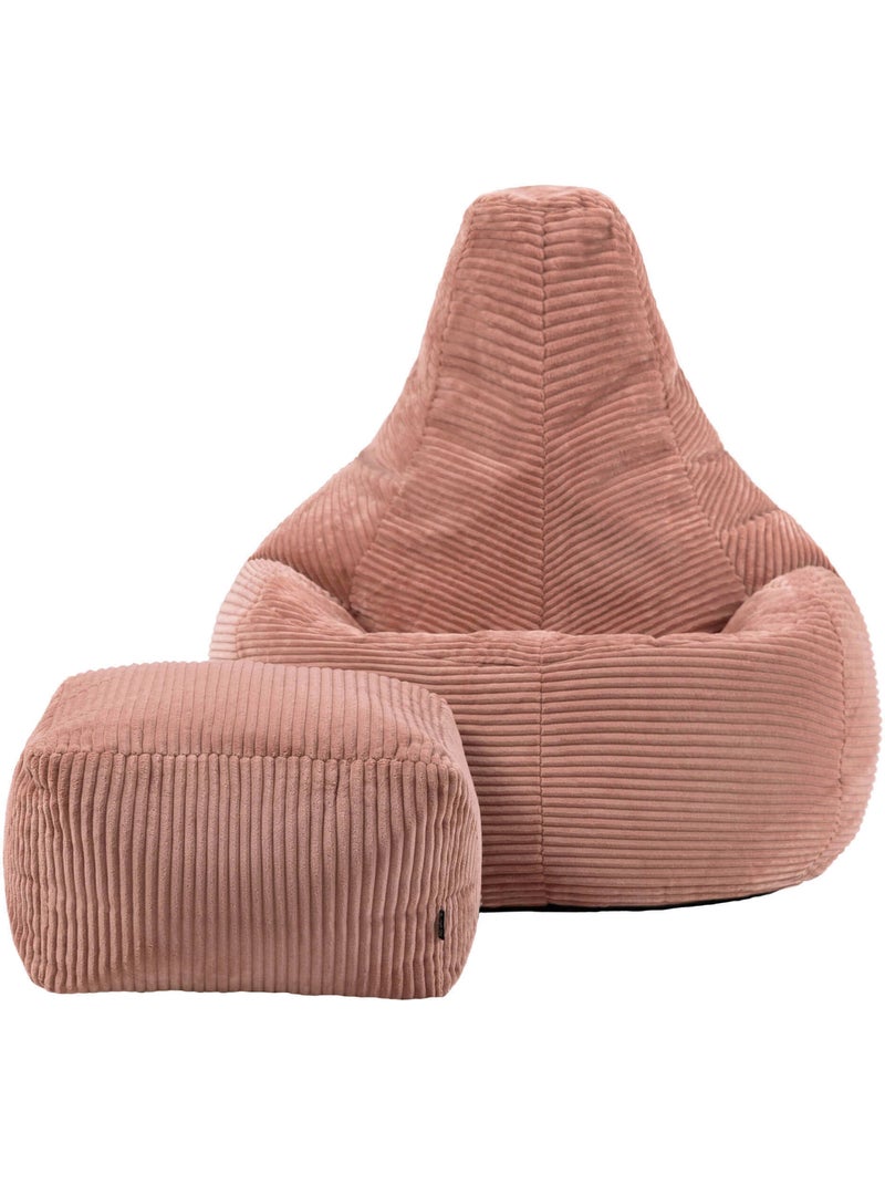 Pouf poire fauteuil dalton à dossier haut et repose-pied carré en velours côtelé - icon Rose clair - Kiabi