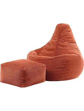 Pouf poire fauteuil dalton à dossier haut et repose-pied carré en velours côtelé - icon