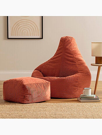 Pouf poire fauteuil dalton à dossier haut et repose-pied carré en velours côtelé - icon
