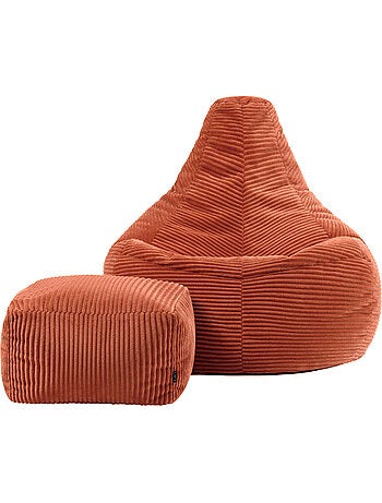 Pouf poire fauteuil dalton à dossier haut et repose-pied carré en velours côtelé - icon