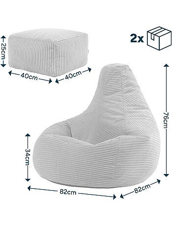 Pouf poire fauteuil dalton à dossier haut et repose-pied carré en velours côtelé - icon
