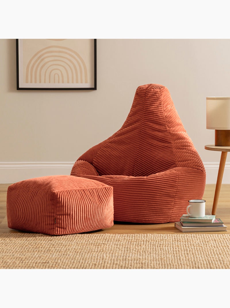 Pouf poire fauteuil dalton à dossier haut et repose-pied carré en velours côtelé - icon Terracotta - Kiabi