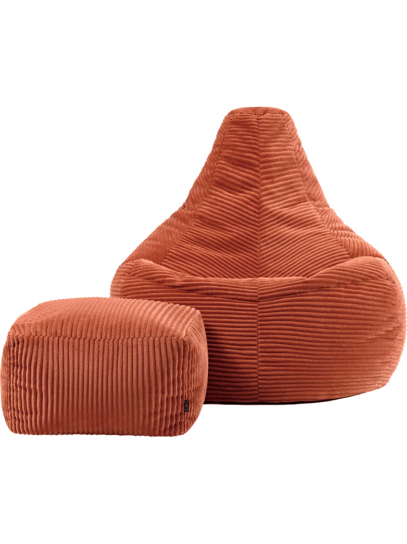 Pouf poire fauteuil dalton à dossier haut et repose-pied carré en velours côtelé - icon Terracotta - Kiabi