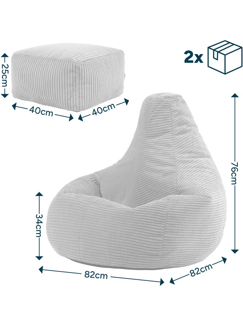 Pouf poire fauteuil dalton à dossier haut et repose-pied carré en velours côtelé - icon Terracotta - Kiabi