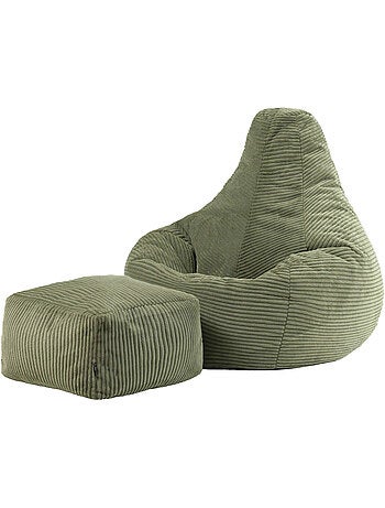 Pouf poire fauteuil dalton à dossier haut et repose-pied carré en velours côtelé - icon