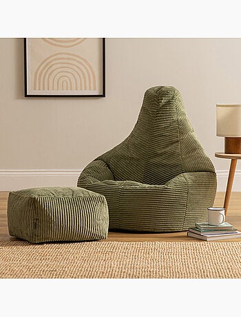 Pouf poire fauteuil dalton à dossier haut et repose-pied carré en velours côtelé - icon