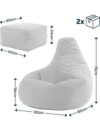 Pouf poire fauteuil dalton à dossier haut et repose-pied carré en velours côtelé - icon