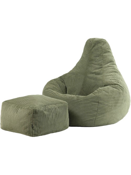 Pouf poire fauteuil dalton à dossier haut et repose-pied carré en velours côtelé - icon - Kiabi