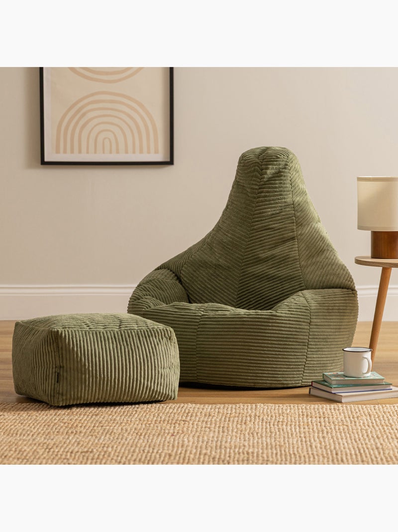 Pouf poire fauteuil dalton à dossier haut et repose-pied carré en velours côtelé - icon Vert Sauge - Kiabi
