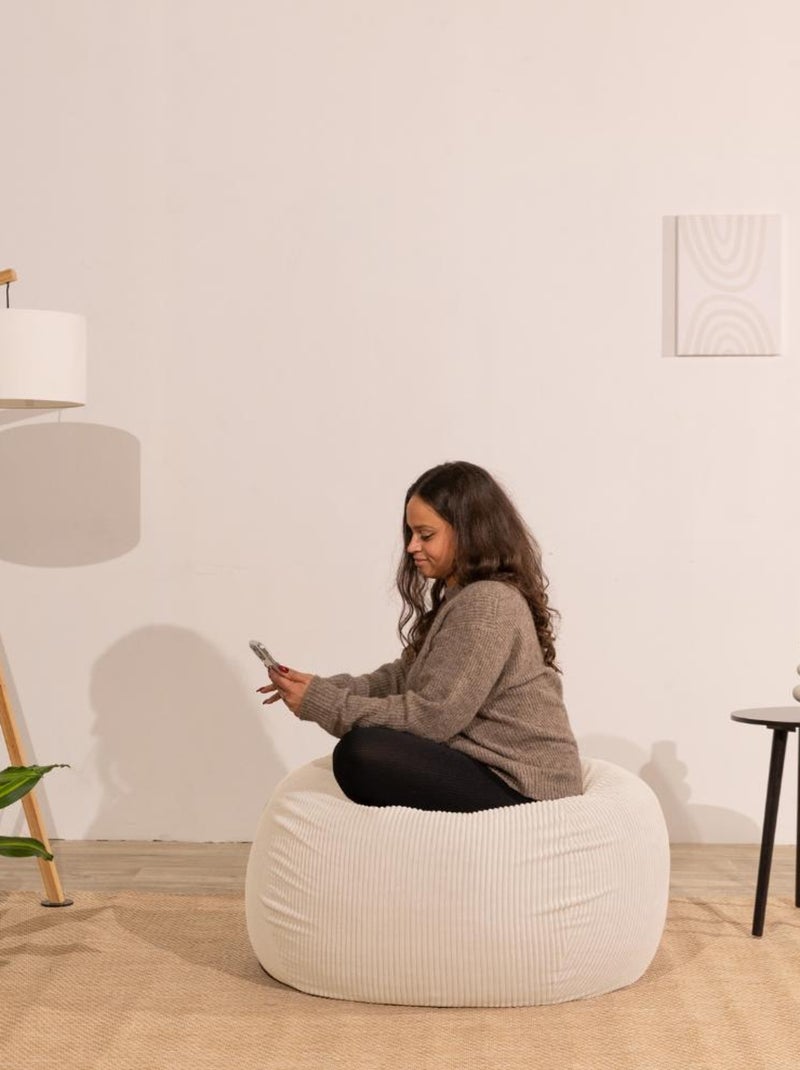 Pouf poire velours côtelé - Déhoussable et Transportable - Bananair Blanc - Kiabi