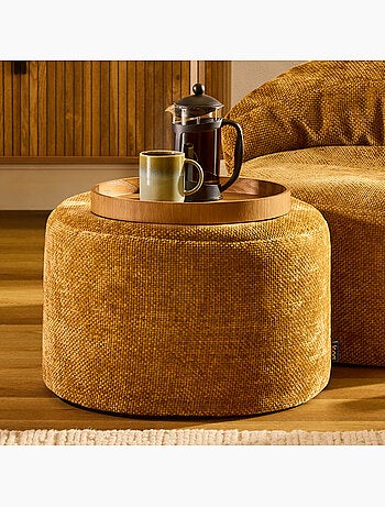 Pouf repose-pieds rond milano en tissu chenille texturée - icon