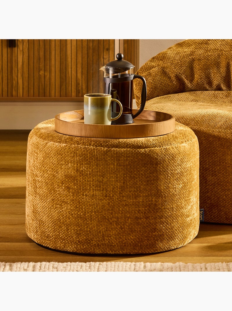 Pouf repose-pieds rond milano en tissu chenille texturée - icon Jaune moutarde - Kiabi