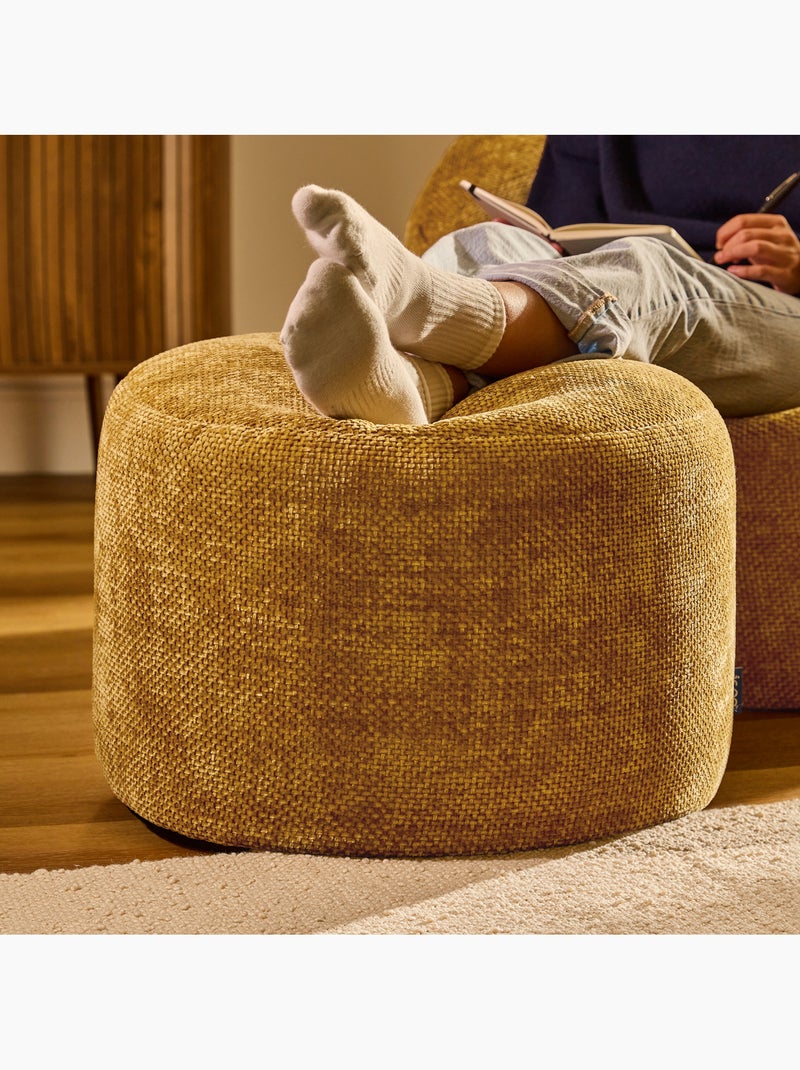 Pouf repose-pieds rond milano en tissu chenille texturée - icon Jaune moutarde - Kiabi