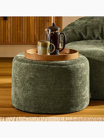 Pouf repose-pieds rond milano en tissu chenille texturée - icon