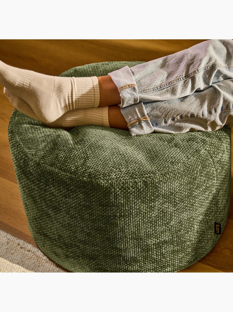 Pouf repose-pieds rond milano en tissu chenille texturée - icon Vert olive - Kiabi
