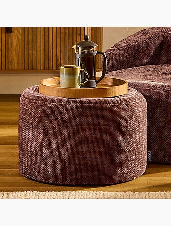 Pouf repose-pieds rond milano en tissu chenille texturée - icon