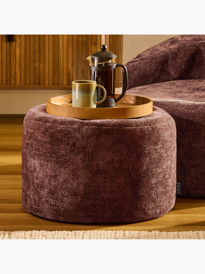 Pouf repose-pieds rond milano en tissu chenille texturée - icon Violet prune - Kiabi