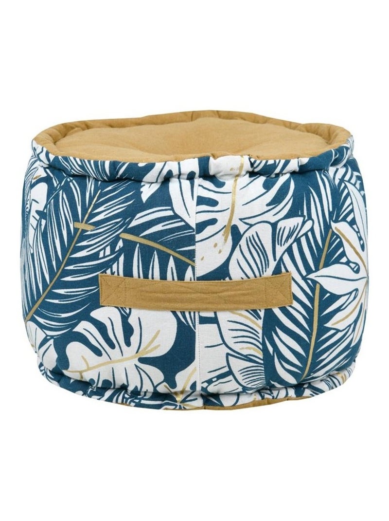 Pouf rond Collection Feuillage Bleu - Kiabi