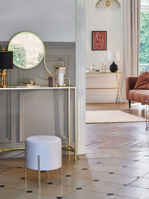 Pouf rond en métal et velours - Kiabi