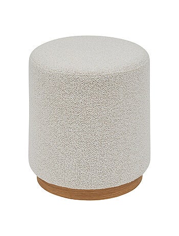 Pouf rond en tissu bouclette avec base bois