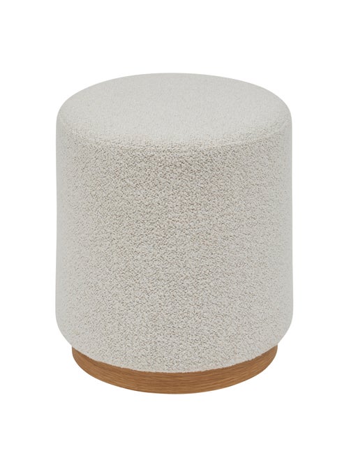 Pouf rond en tissu bouclette avec base bois - Kiabi