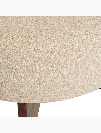 Pouf rond en tissu bouclette avec base bois