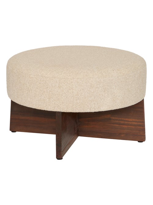 Pouf rond en tissu bouclette avec base bois - Kiabi