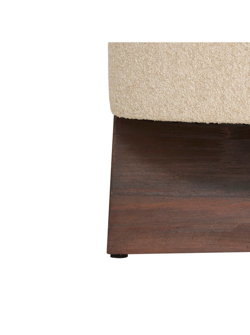 Pouf rond en tissu bouclette avec base bois - Kiabi