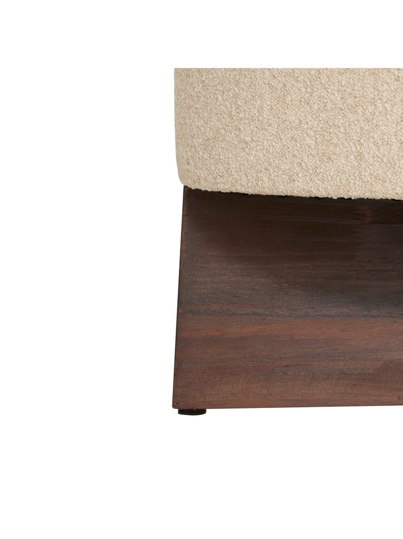 Pouf rond en tissu bouclette avec base bois Ecru - Kiabi
