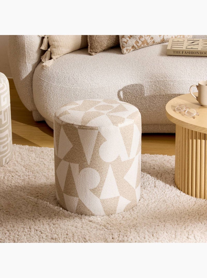 Pouf rond en tissu imprimé DELOR Beige - Kiabi