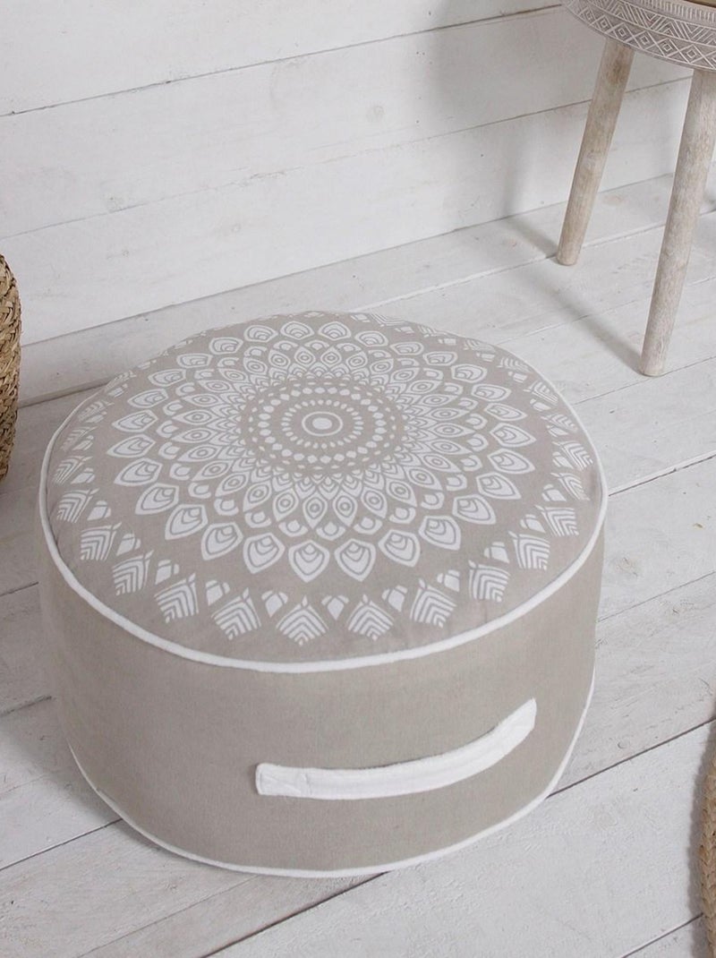 Pouf rond imprimé 'SLOW LIFE KARMA' 'TODAY' Beige - Kiabi