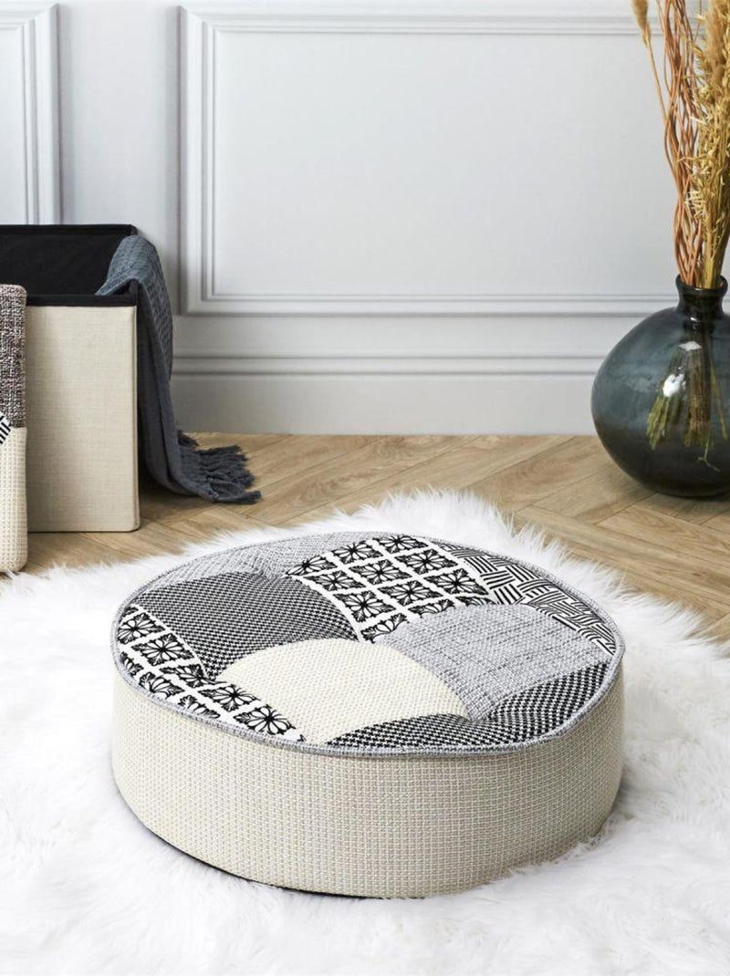 Pouf rond Patchwork gris 50 cm Gris - Kiabi