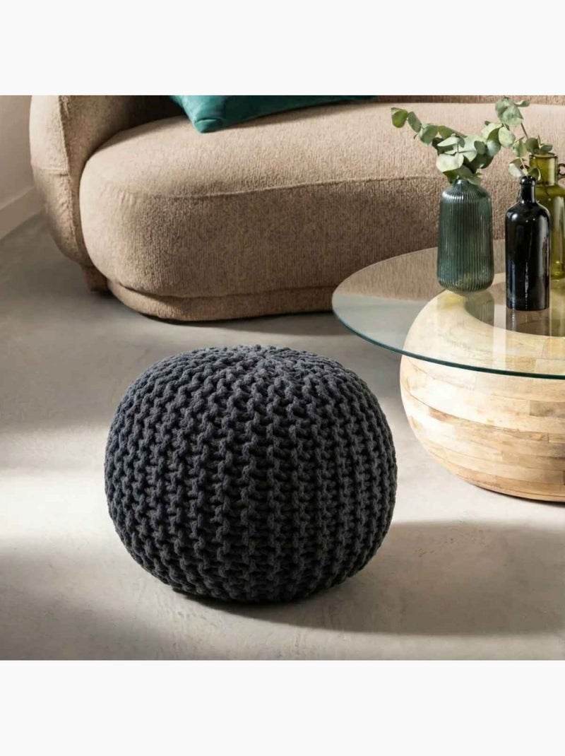 Pouf rond tricot 40x30cm Gris foncé - Kiabi