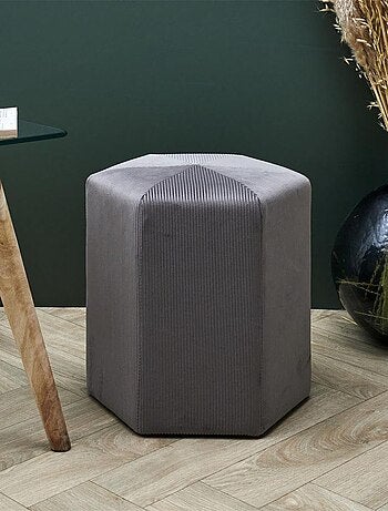 Pouf velours côtelé 35 cm gris