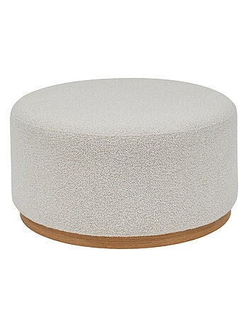 Pouf XL rond en tissu bouclette avec base bois