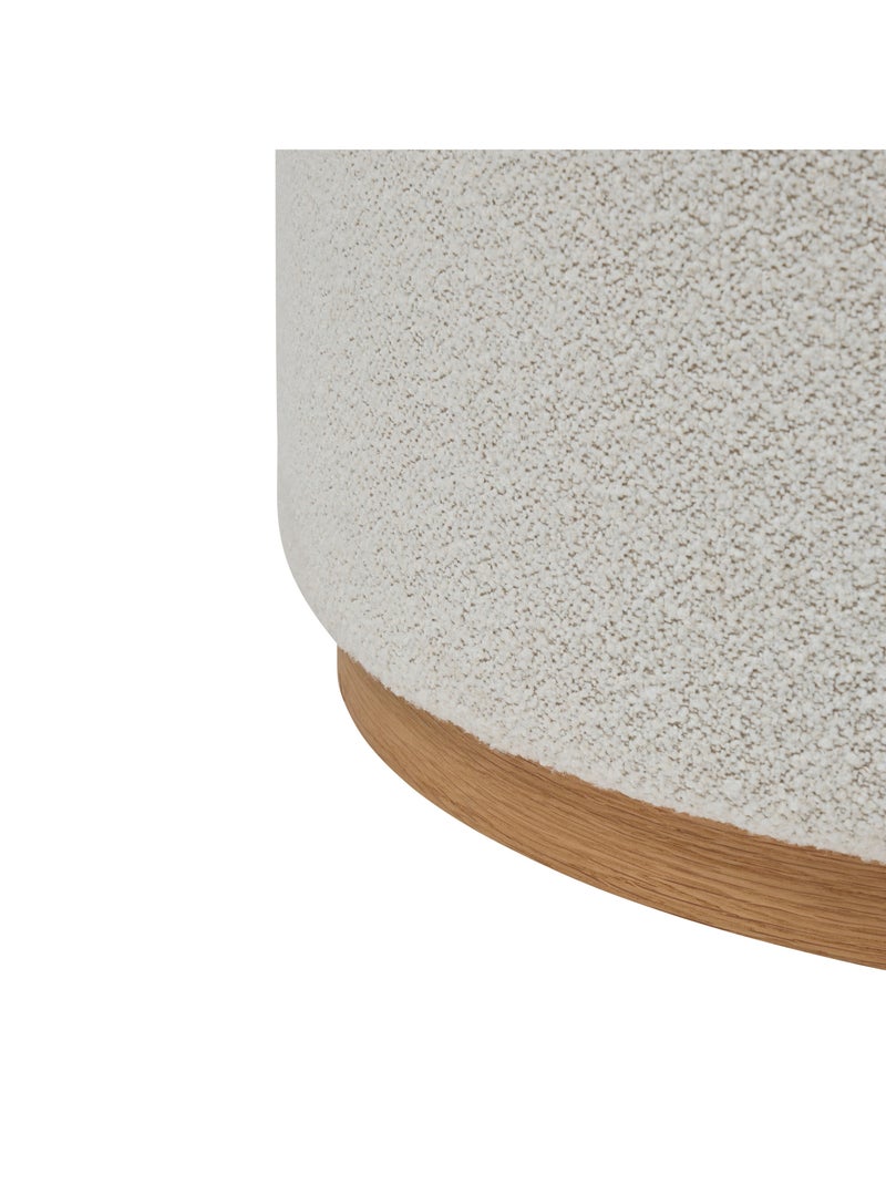 Pouf XL rond en tissu bouclette avec base bois Ecru - Kiabi