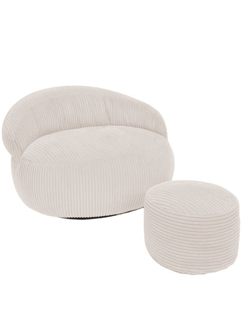 Pouf XXL déhoussable en velours côtelé 110 x 100 cm + repose-pieds - Kiabi Pouf XXL déhoussable en velours côtelé 110 x 100 cm + repose-pieds - Kiabi