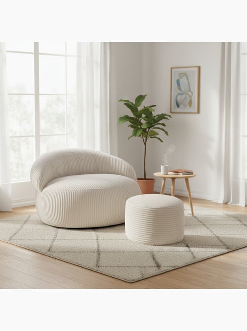 Pouf XXL déhoussable en velours côtelé 110 x 100 cm + repose-pieds - Kiabi Pouf XXL déhoussable en velours côtelé 110 x 100 cm + repose-pieds - Kiabi