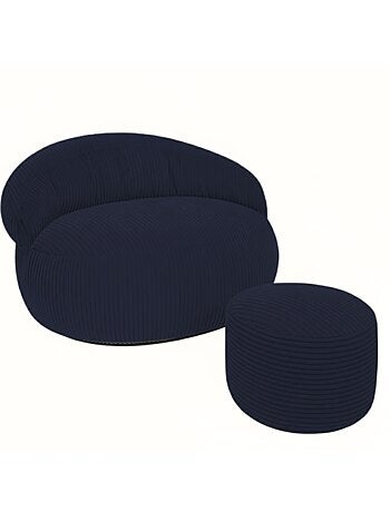 Pouf XXL déhoussable en velours côtelé 110 x 100 cm + repose-pieds