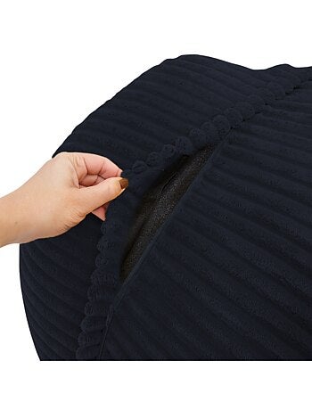 Pouf XXL déhoussable en velours côtelé 110 x 100 cm + repose-pieds