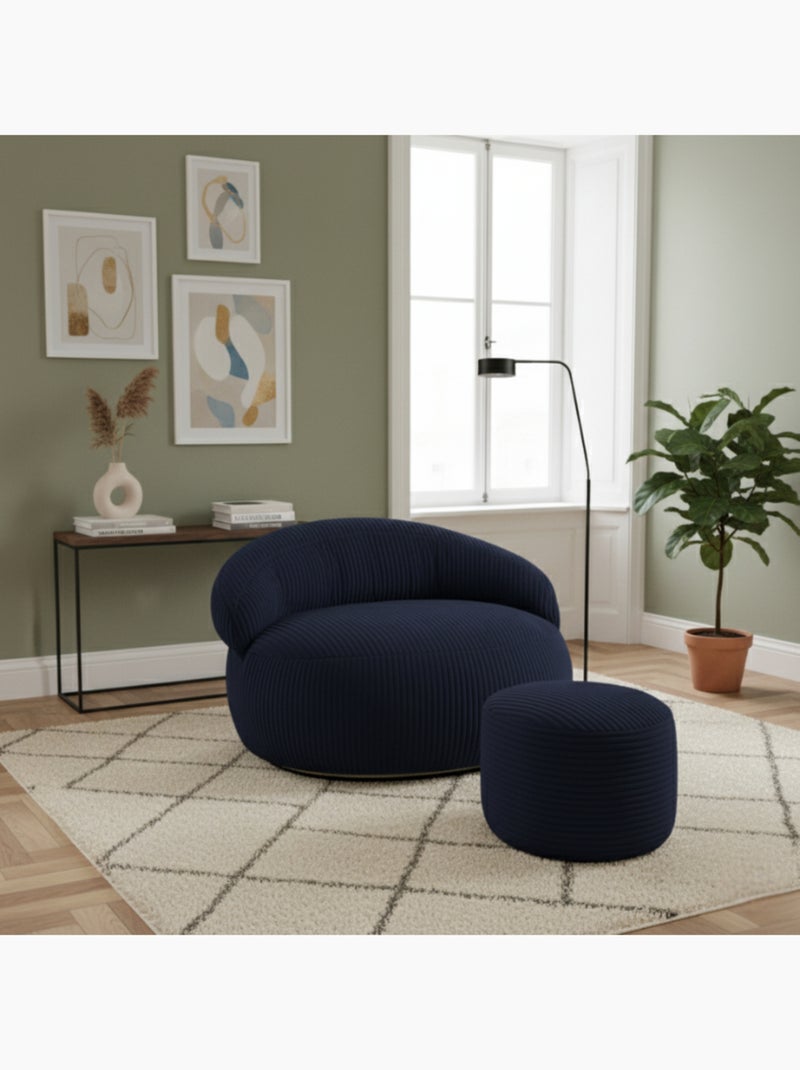 Pouf XXL déhoussable en velours côtelé 110 x 100 cm + repose-pieds Bleu foncé - Kiabi