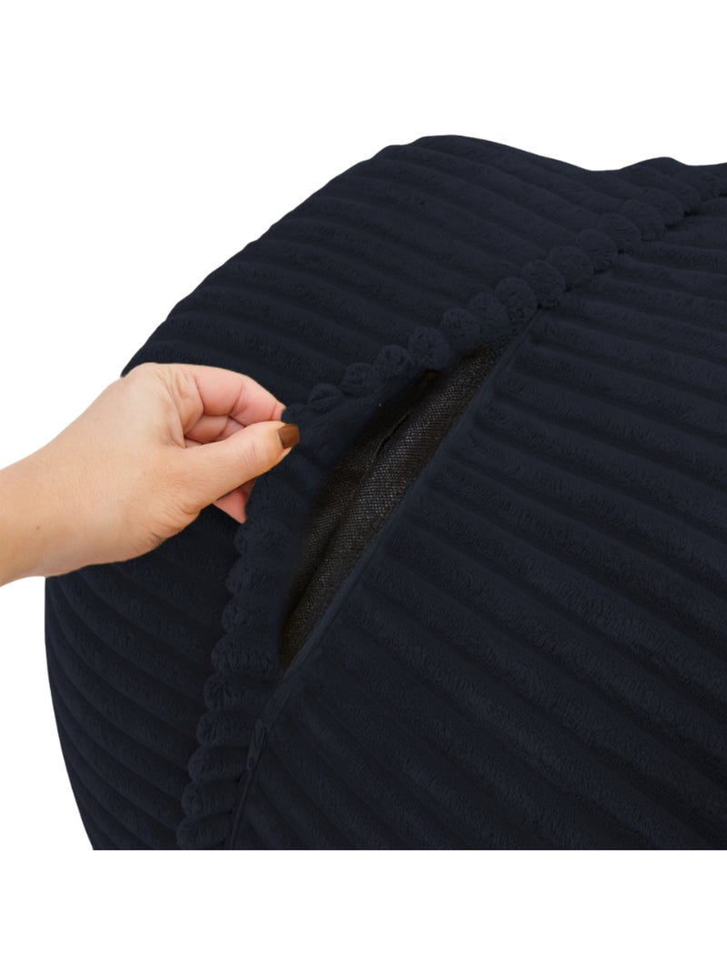Pouf XXL déhoussable en velours côtelé 110 x 100 cm + repose-pieds Bleu foncé - Kiabi