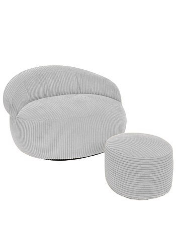 Pouf XXL déhoussable en velours côtelé 110 x 100 cm + repose-pieds
