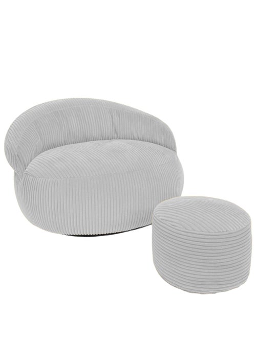 Pouf XXL déhoussable en velours côtelé 110 x 100 cm + repose-pieds - Kiabi