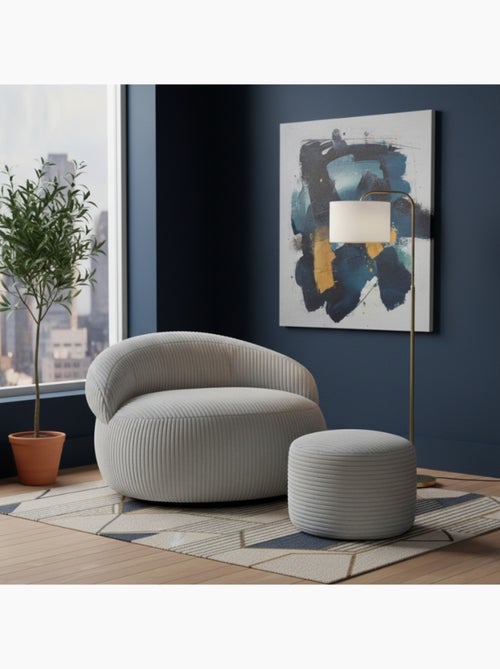 Pouf XXL déhoussable en velours côtelé 110 x 100 cm + repose-pieds - Kiabi