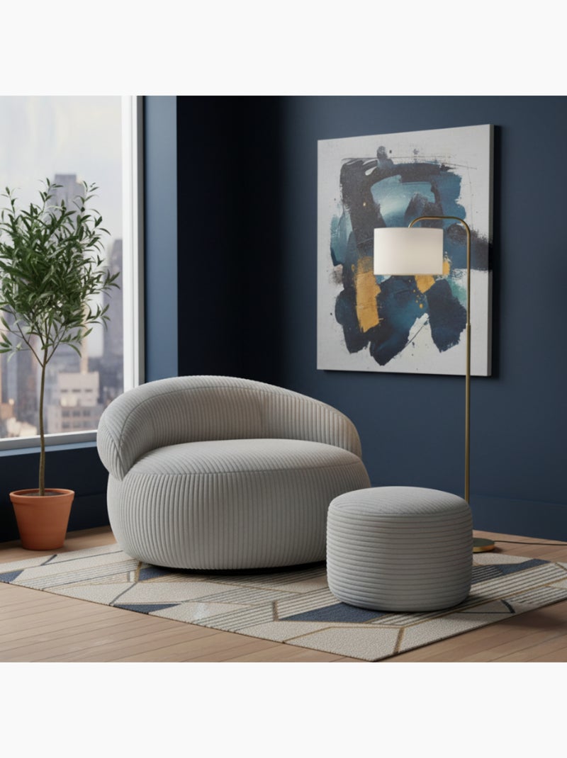 Pouf XXL déhoussable en velours côtelé 110 x 100 cm + repose-pieds Gris clair - Kiabi