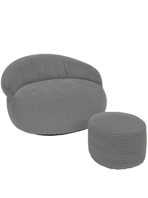 Pouf XXL déhoussable en velours côtelé 110 x 100 cm + repose-pieds - Kiabi